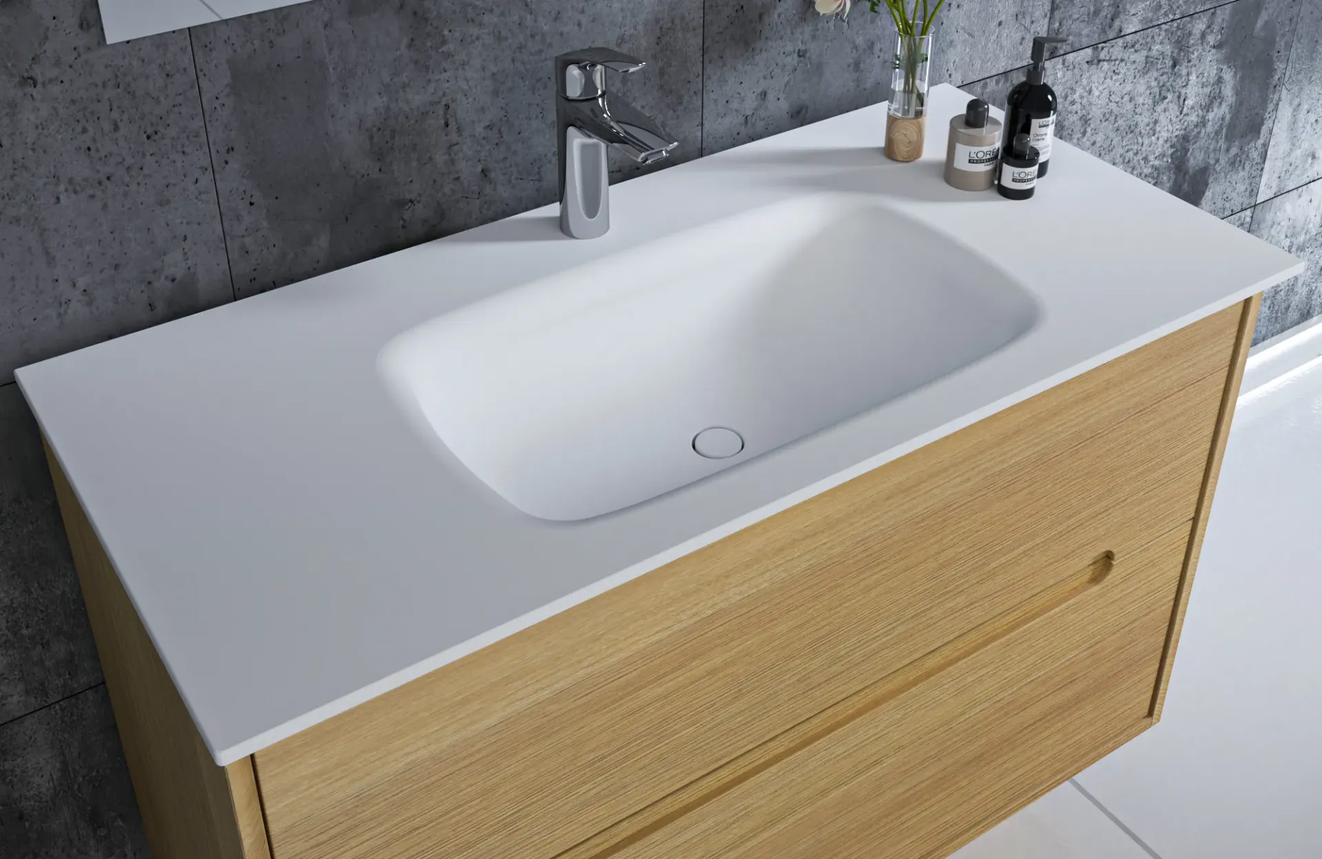 Corian Sink Integral Model Rose (1 cm, 47 x 80 cm, Rounded)