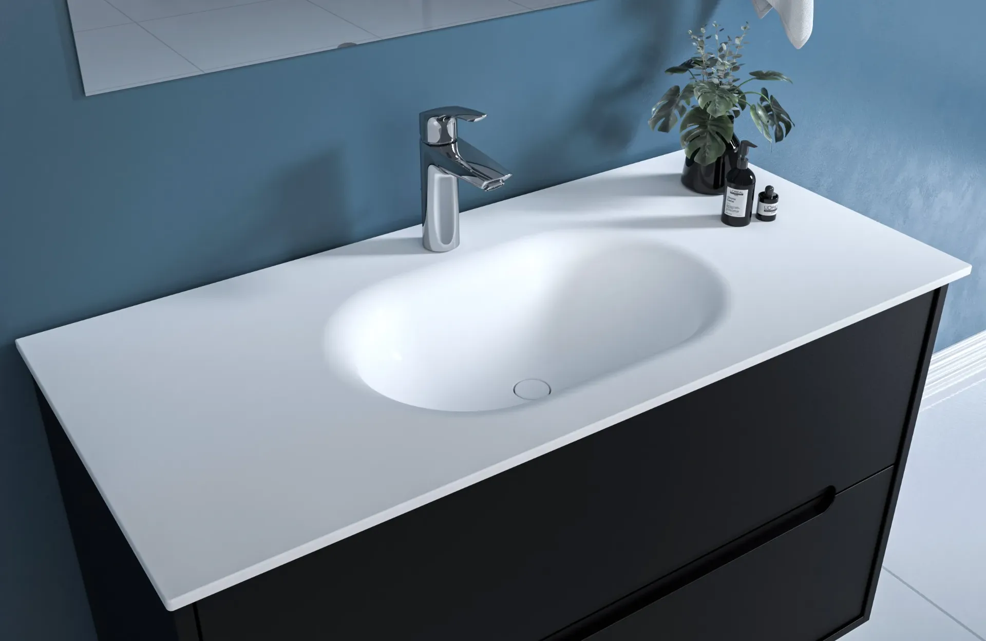 Corian Sink Integral Model Eyfel (1 cm, 47 x 80 cm, Rounded)