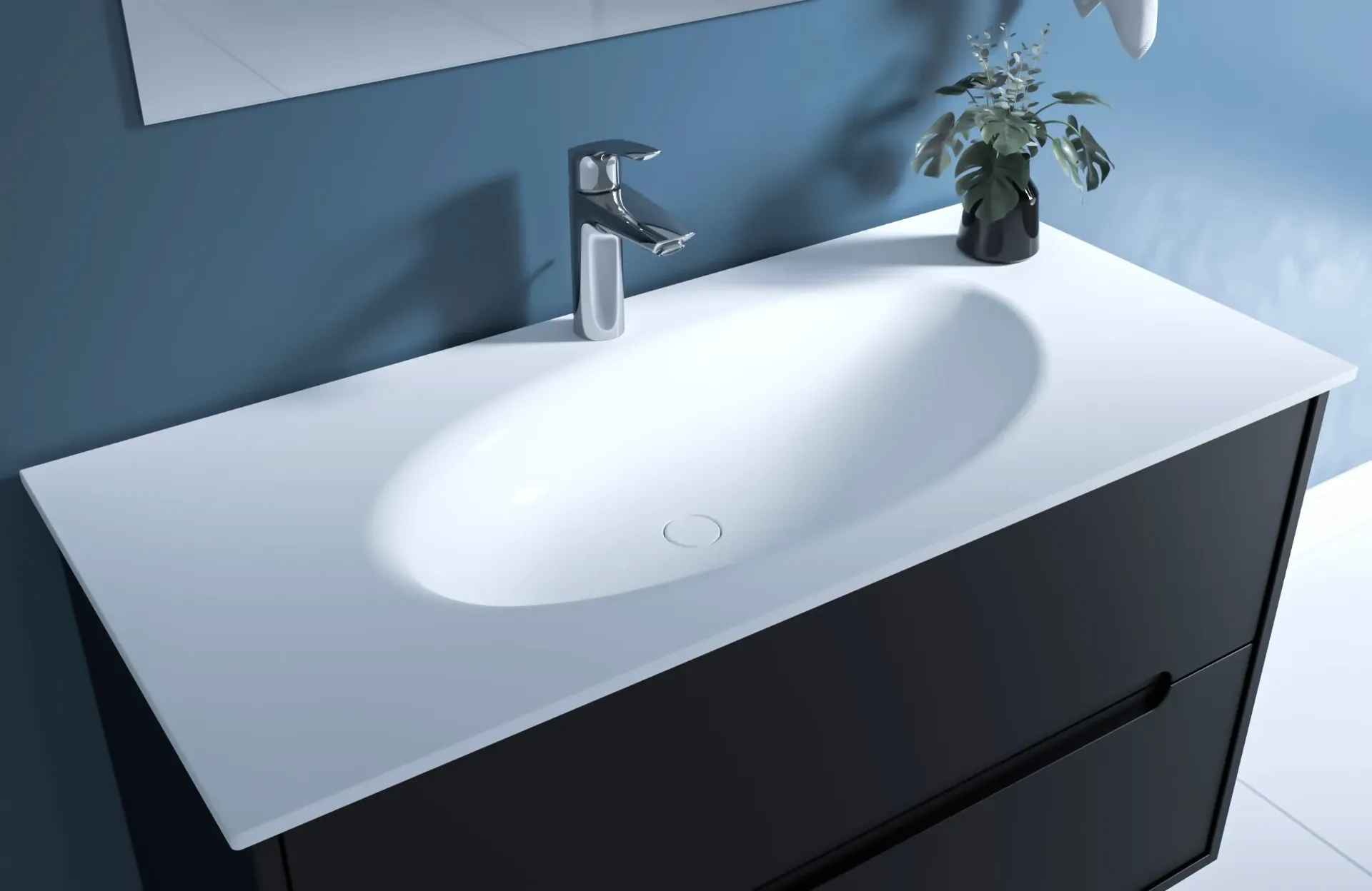 כיור קוריאן אינטגרלי דגם צונאמי (1 cm, 47x80cm, מעוגל)