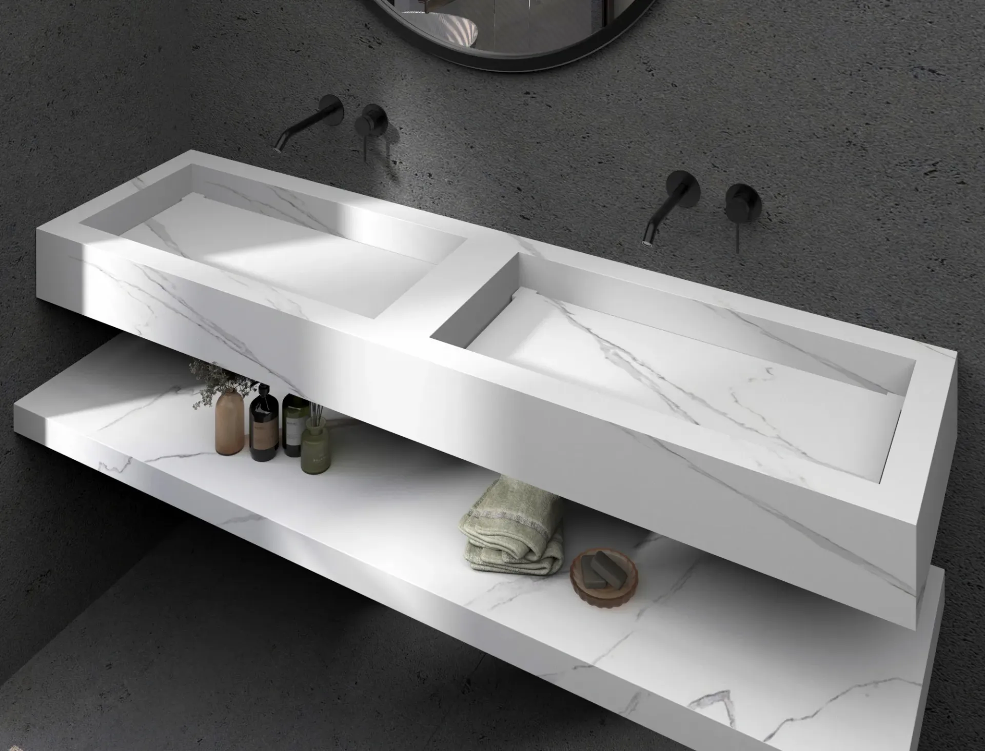 Porcelin Sink Integral Model Roma Double Bowl