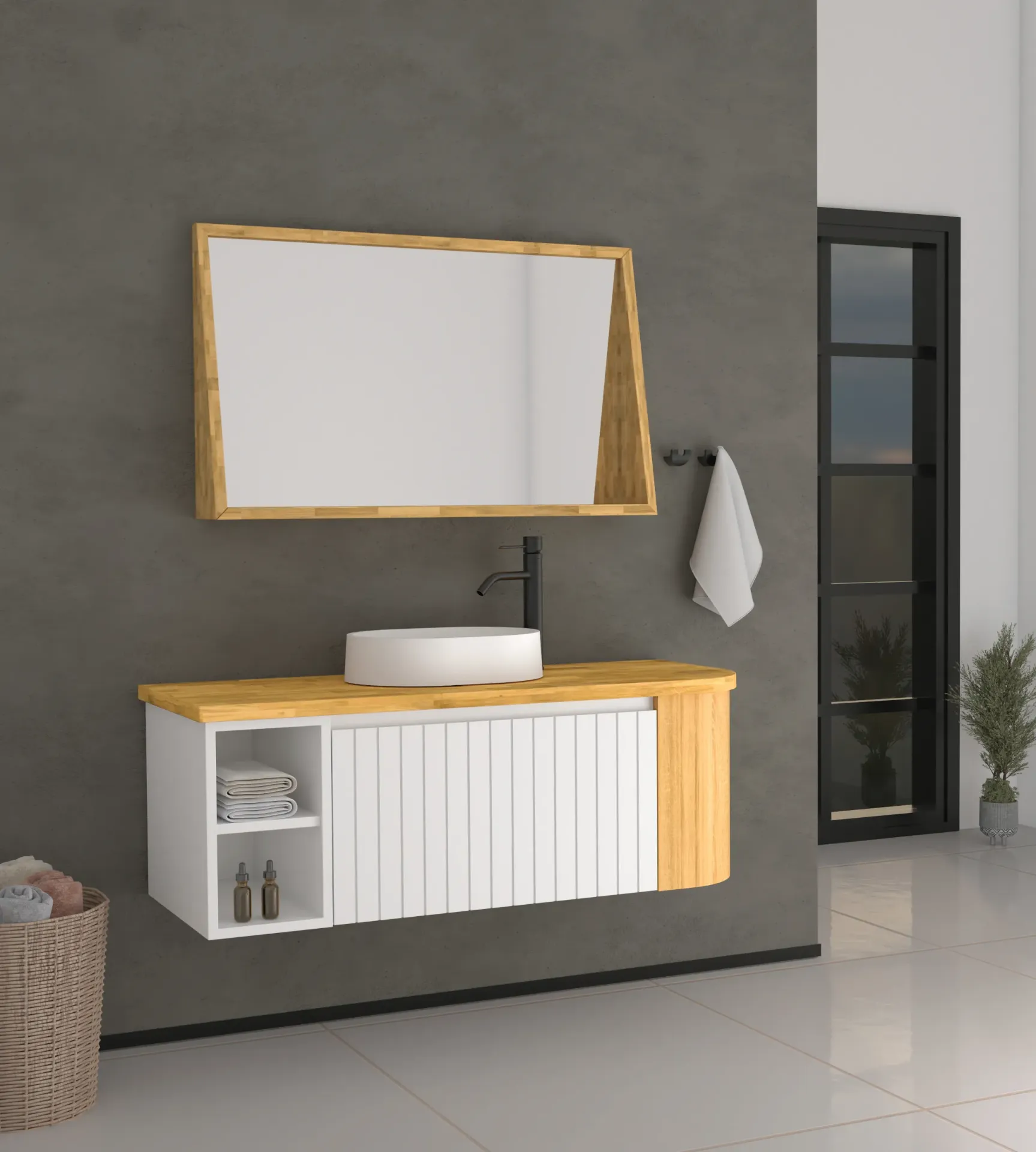 סונאטה (60cm, 1 Drawer, קוריאן לבן, צבע PU מס: MR-001)