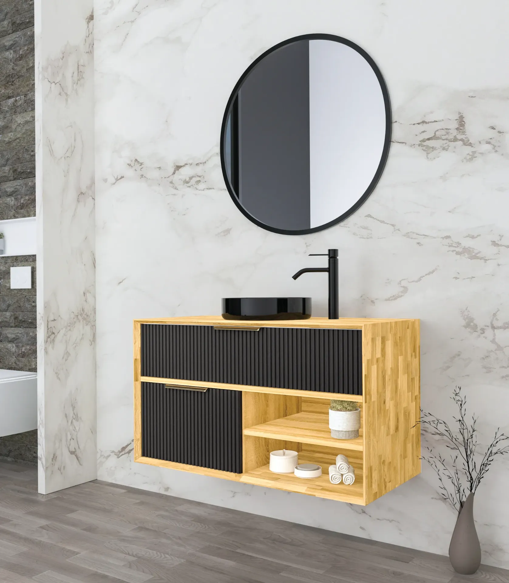 PIANO (60cm, 1 Drawer + 1 Door, Corian, PU : MR-001)