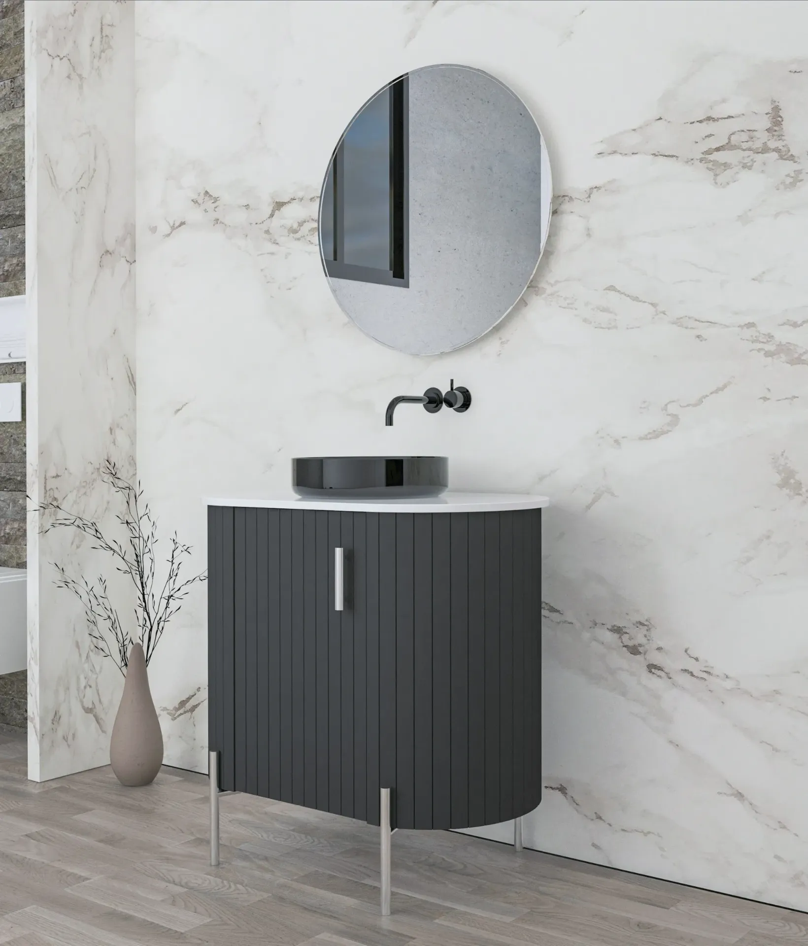 באך (80cm, 1 Door, קוריאן לבן, צבע PU מס: MR-001)