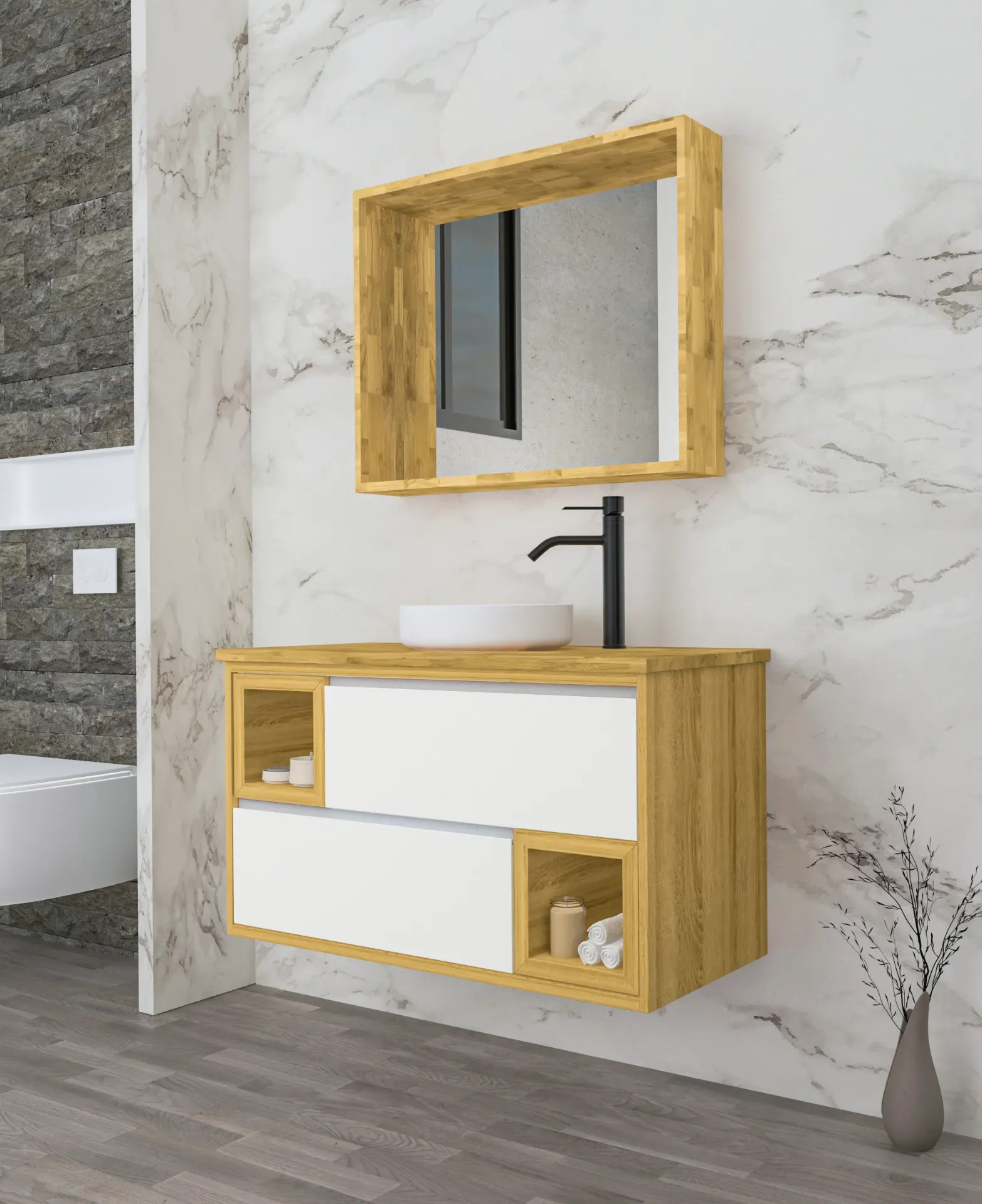 JOY (60cm, 2 Drawers, Corian, PU : MR-001)